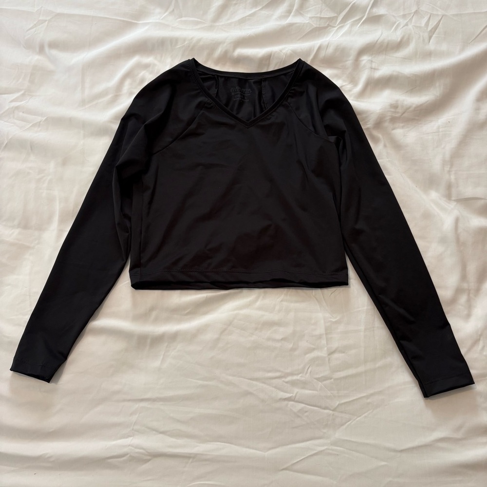 Augusta Sportswear Black Cropped Dance Gymnastics Shirt Top Long Sleeve Girls L